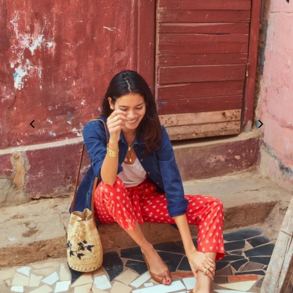 Sezane Eddy Red Ecru Trouser Pants - Picture 3 of 5